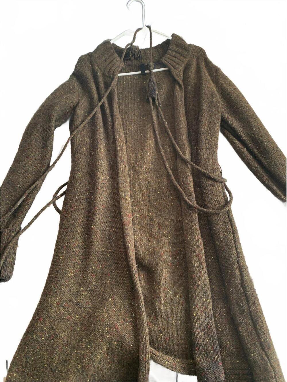 DKNY Brown Knit Cardigan Women M Multi-Tone Wool Blend Cottagecore Boho Chic​